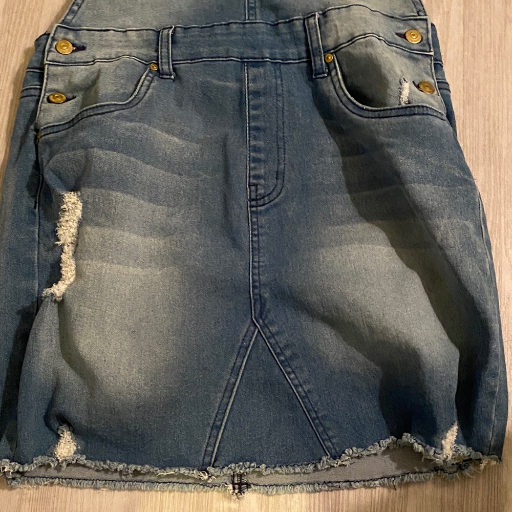 Denim Overall Dress - Blue - Picture 4 of 7